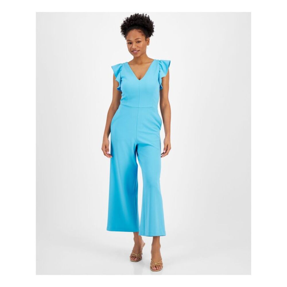 RACHEL RACHEL ROY Womens Light Blue Flutter Sleeve Cropped Jumpsuit XL